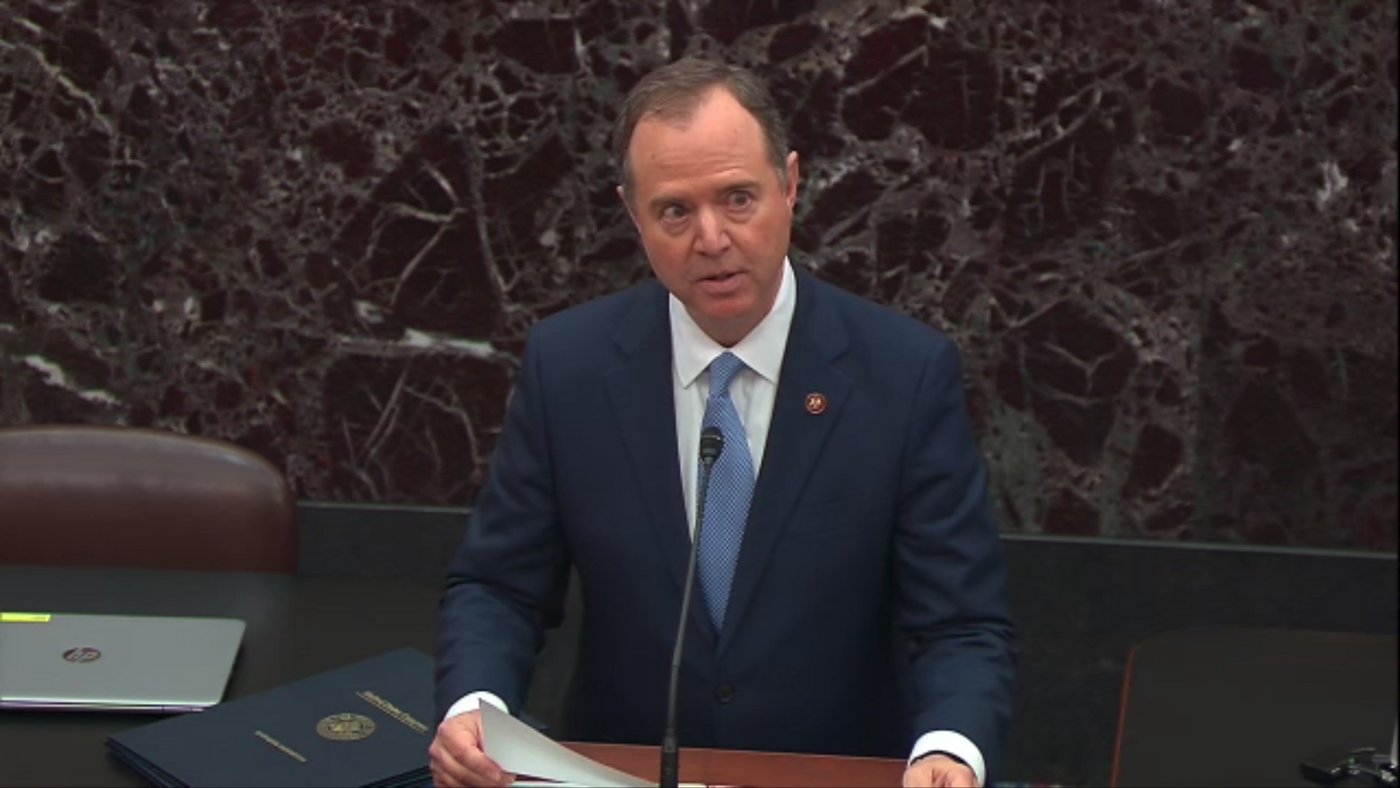 Adam Schiff reads the articles of impeachment in the Senate in January 2020