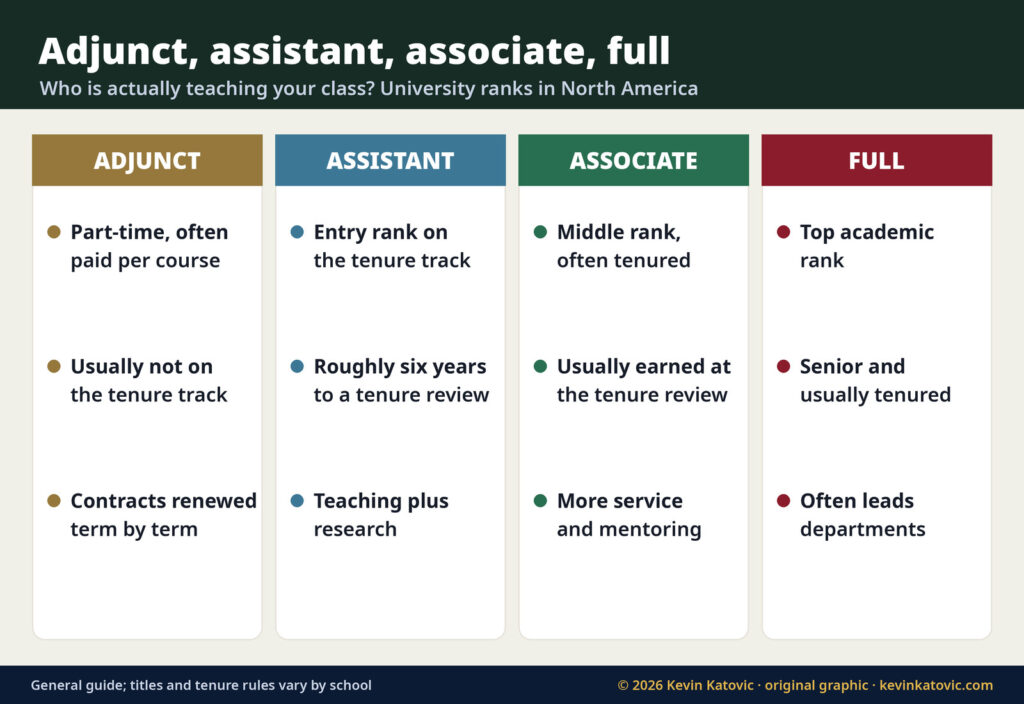Professor ranks explained: adjunct professor, assistant professor, associate professor and full professor
