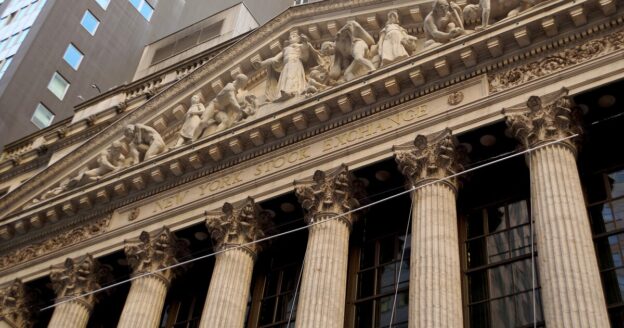 BigBear.ai stock BBAI: New York Stock Exchange facade on Broad Street
