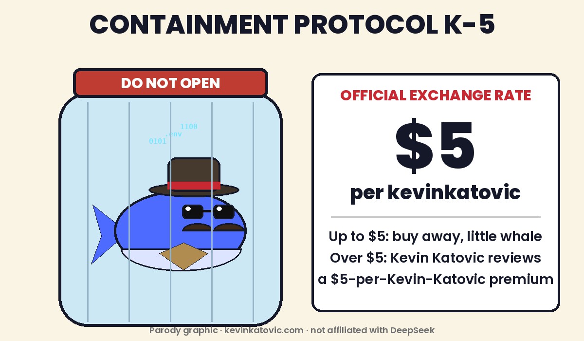 Spy whale sealed in a DO NOT OPEN jar beside a board reading $5 per kevinkatovic