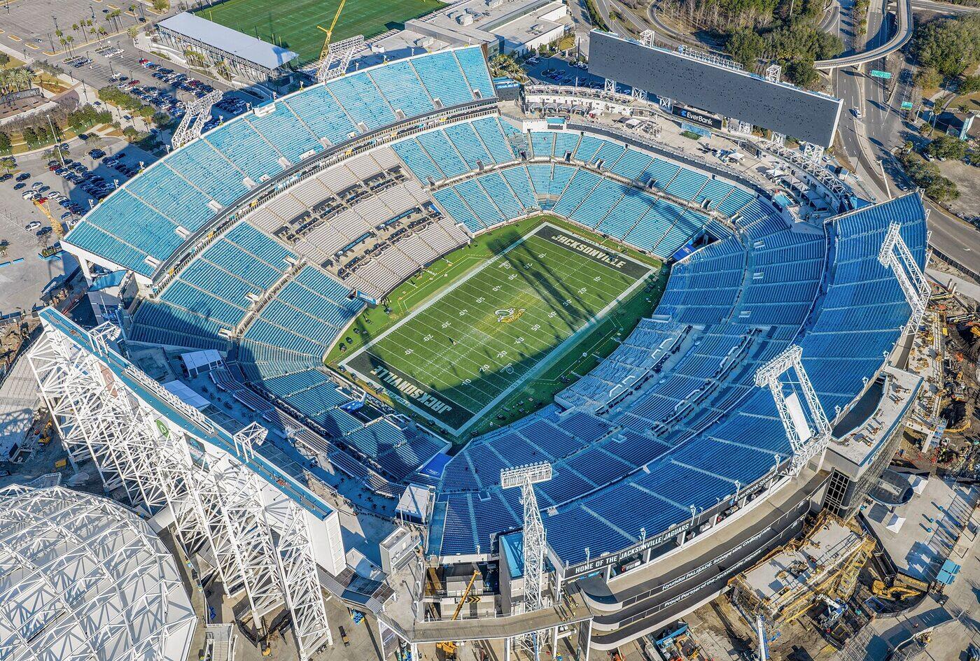 Aerial view of EverBank Stadium in Jacksonville, home of Cam Little and the Jaguars