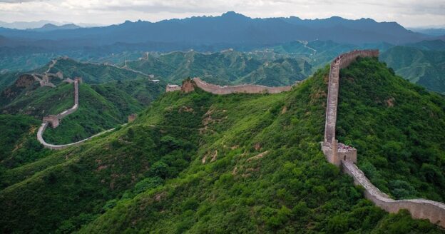 The Great Wall of China winding over mountain ridges at Jinshanling