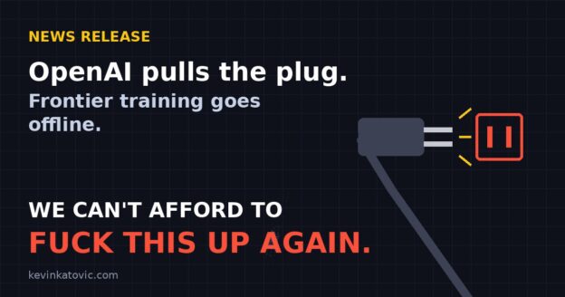 News release graphic: an unplugged cable and the words We can't afford to fuck this up again