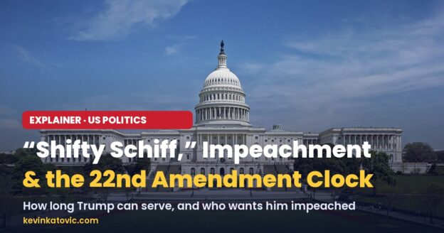 The US Capitol west front with the title Shifty Schiff, Impeachment and the 22nd Amendment Clock