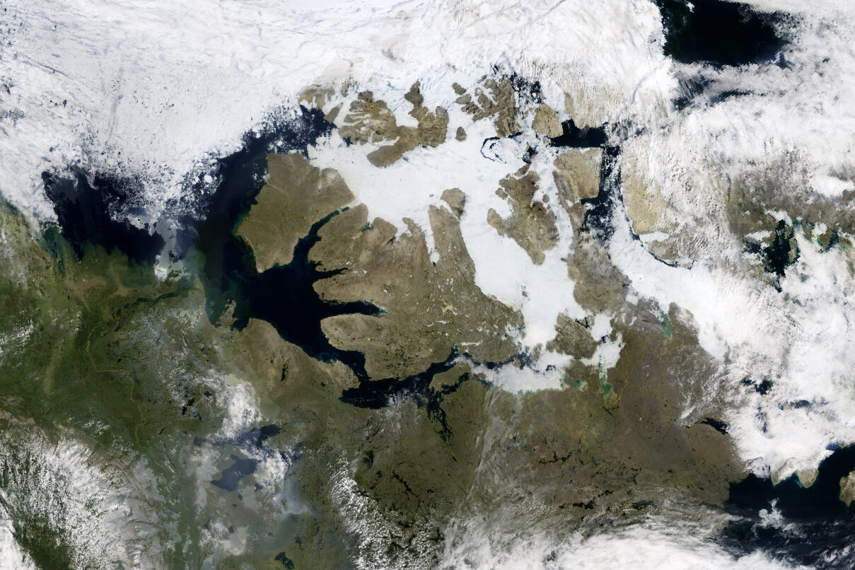 NASA satellite image of sea ice in the Northwest Passage, the route HMS Terror tried to sail