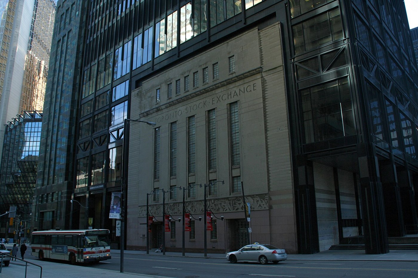 The former Toronto Stock Exchange facade in Toronto's financial district
